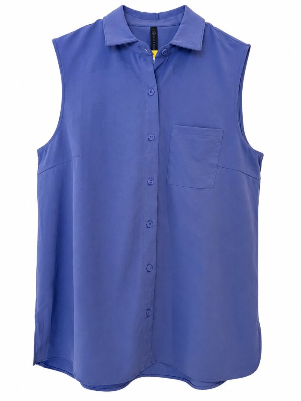 Gaiam Womens Small Sleeveless Button Down Blouse Blue Stretch Pleated Back NWT